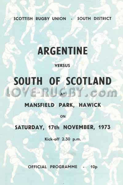 1973 South of Scotland v Argentina  Rugby Programme